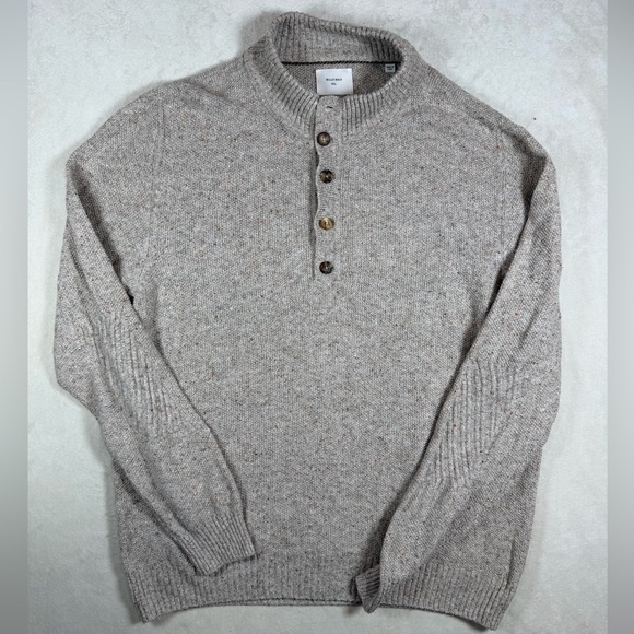 Billy Reid XXL Gray Crewneck Henley Sweater Made in Italy with Button Detail